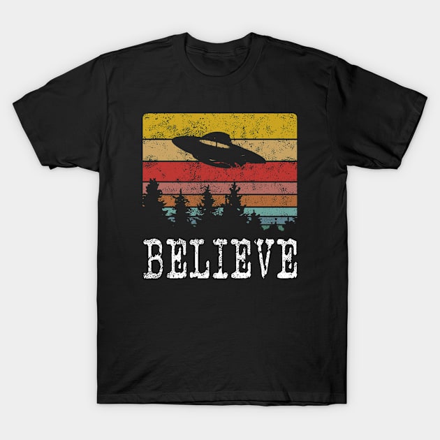 Extraterrestrial UFO Believe Retro Style T-Shirt by FrontalLobe